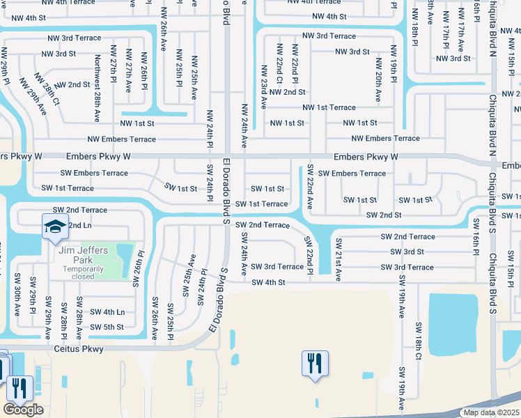 map of restaurants, bars, coffee shops, grocery stores, and more near 2246 Southwest 1st Terrace in Cape Coral
