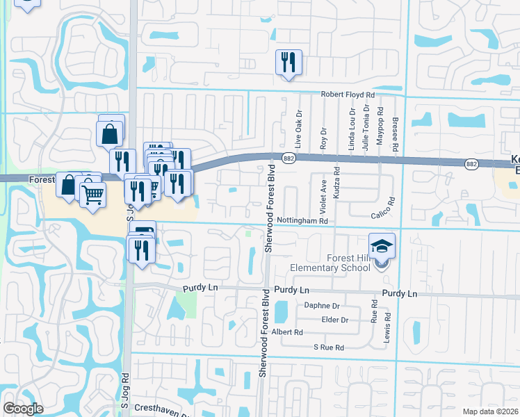 map of restaurants, bars, coffee shops, grocery stores, and more near 198 Nottingham Road in West Palm Beach