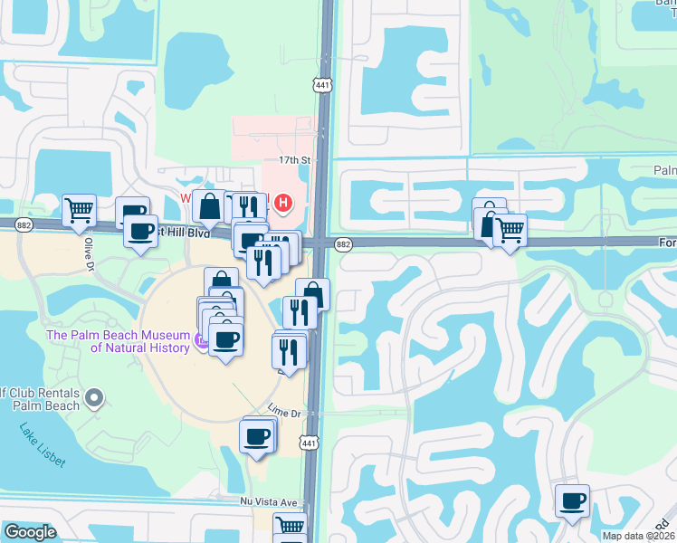 map of restaurants, bars, coffee shops, grocery stores, and more near 9960 Woodworth Court in Wellington
