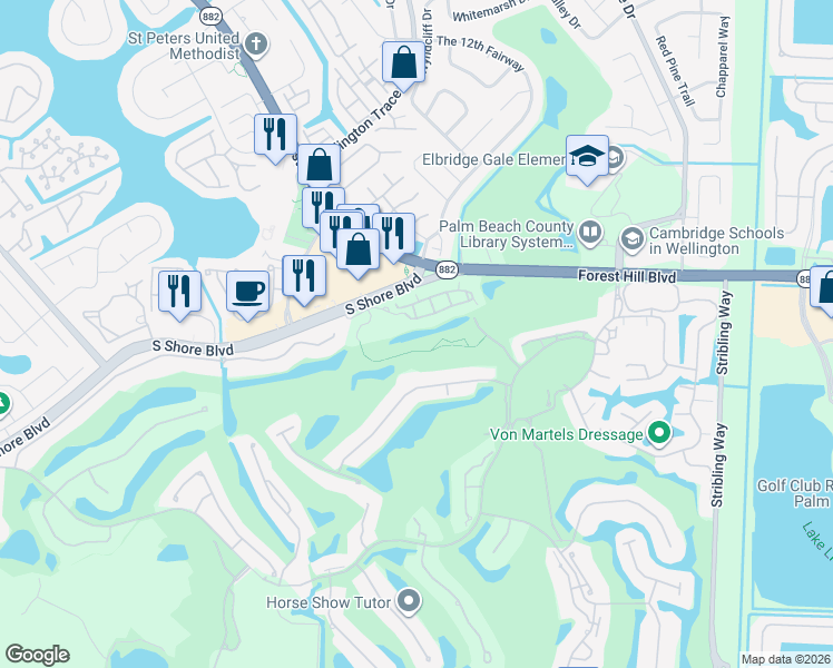 map of restaurants, bars, coffee shops, grocery stores, and more near Sunnydale Dr in Wellington