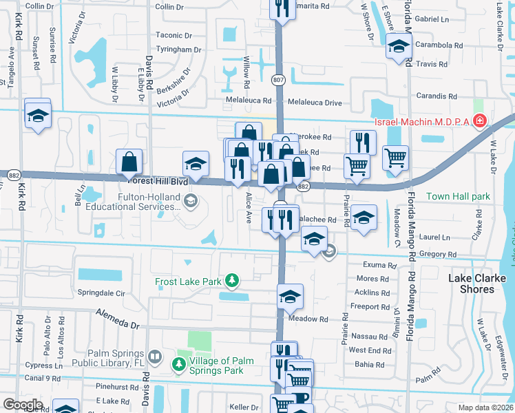 map of restaurants, bars, coffee shops, grocery stores, and more near 1828 Alice Avenue in Palm Springs