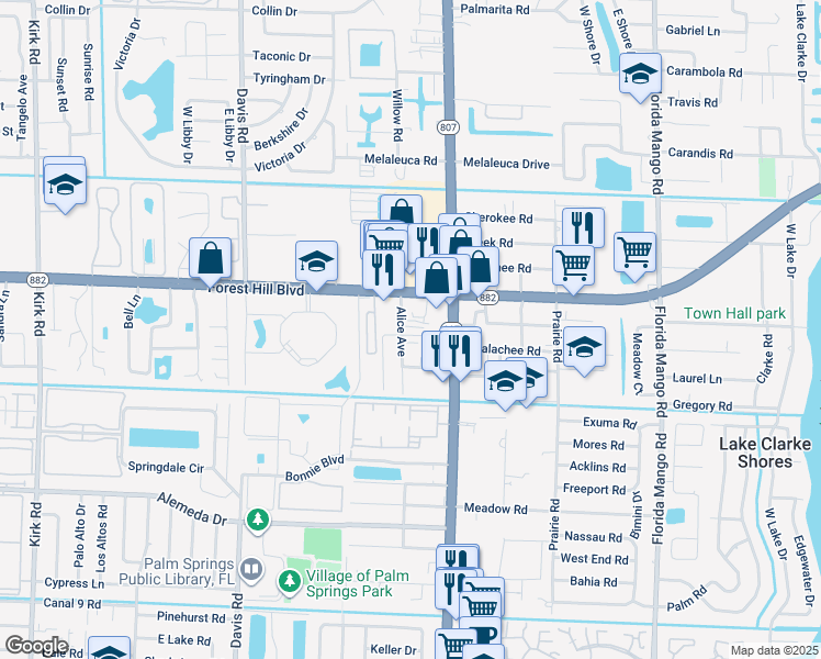map of restaurants, bars, coffee shops, grocery stores, and more near 1828 Alice Avenue in Palm Springs