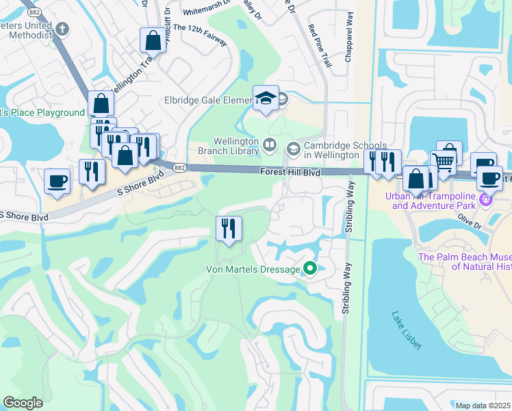 map of restaurants, bars, coffee shops, grocery stores, and more near Wimbledon Circle in Wellington