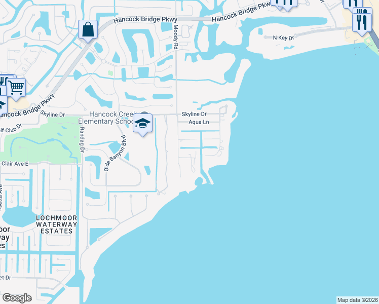 map of restaurants, bars, coffee shops, grocery stores, and more near 64 Wolcott Drive in North Fort Myers