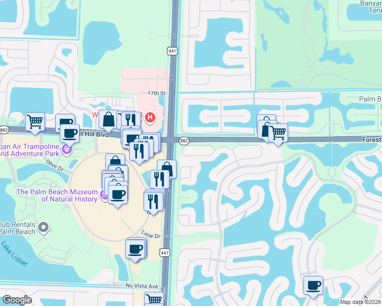 map of restaurants, bars, coffee shops, grocery stores, and more near 9917 Woodworth Court in Wellington