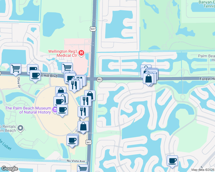 map of restaurants, bars, coffee shops, grocery stores, and more near 9848 Woodworth Court in Wellington