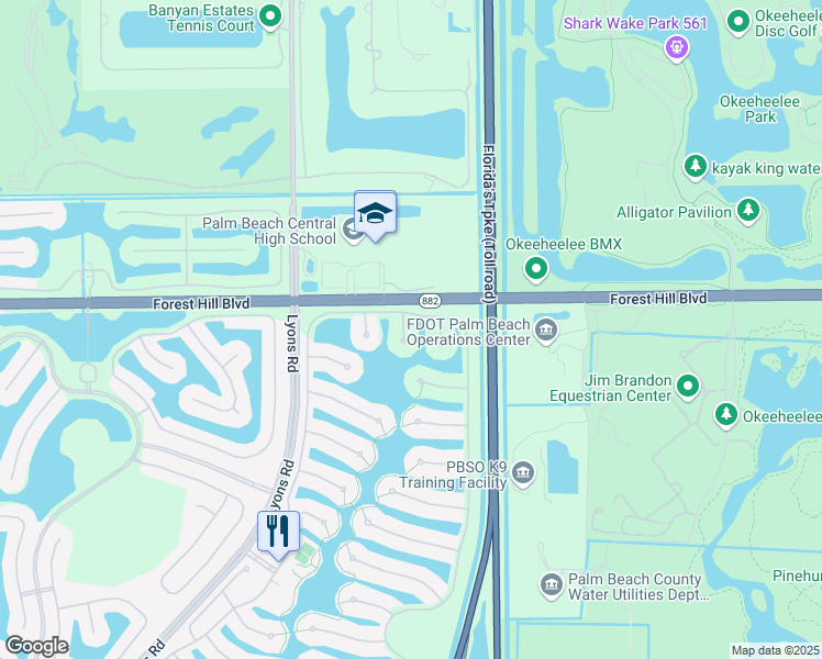 map of restaurants, bars, coffee shops, grocery stores, and more near 2068 Guadeloupe Drive in Wellington