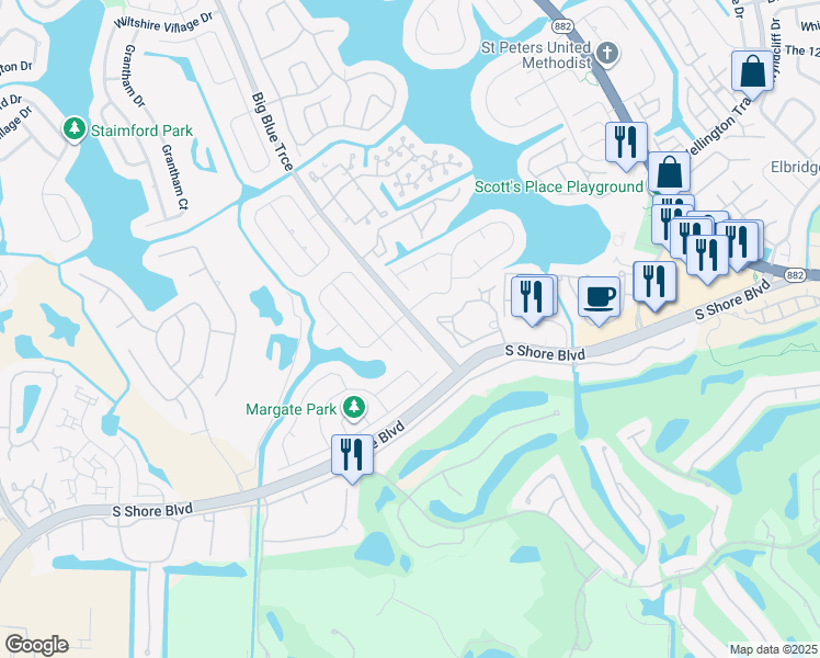 map of restaurants, bars, coffee shops, grocery stores, and more near 2198 Amesbury Circle in Wellington