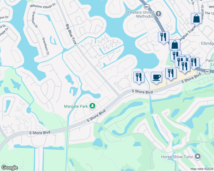 map of restaurants, bars, coffee shops, grocery stores, and more near 2216 Amesbury Court in Wellington