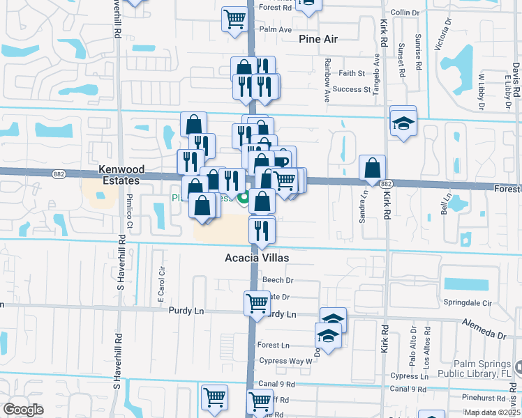 map of restaurants, bars, coffee shops, grocery stores, and more near 1840 South Military Trail in West Palm Beach