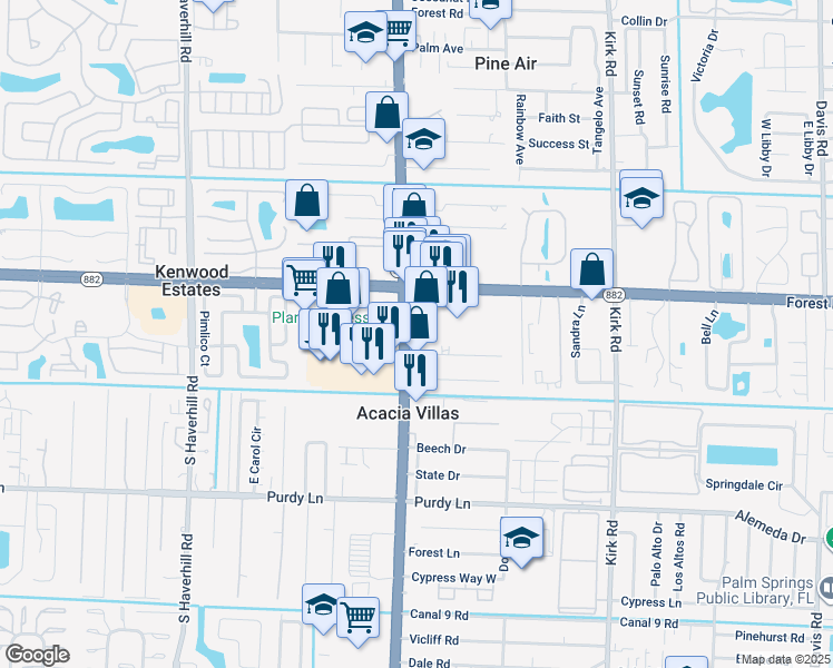 map of restaurants, bars, coffee shops, grocery stores, and more near 1840 South Military Trail in West Palm Beach