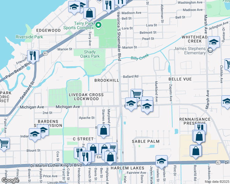 map of restaurants, bars, coffee shops, grocery stores, and more near 1441 Gardenia Avenue in Fort Myers