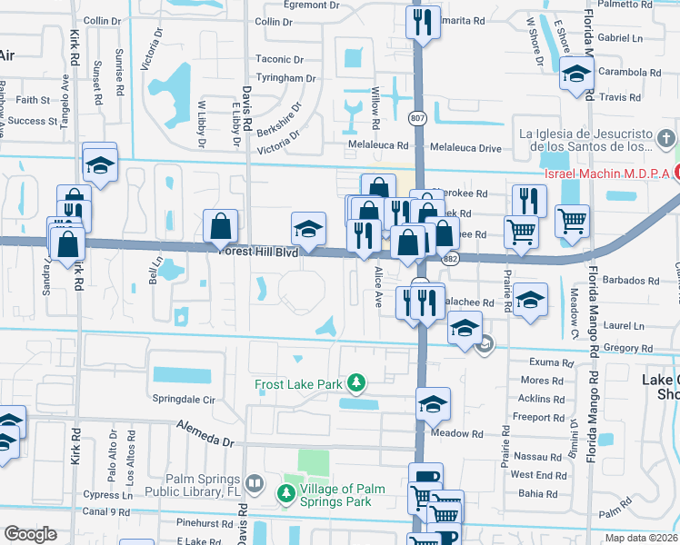 map of restaurants, bars, coffee shops, grocery stores, and more near 3310 Forest Hill Boulevard in West Palm Beach