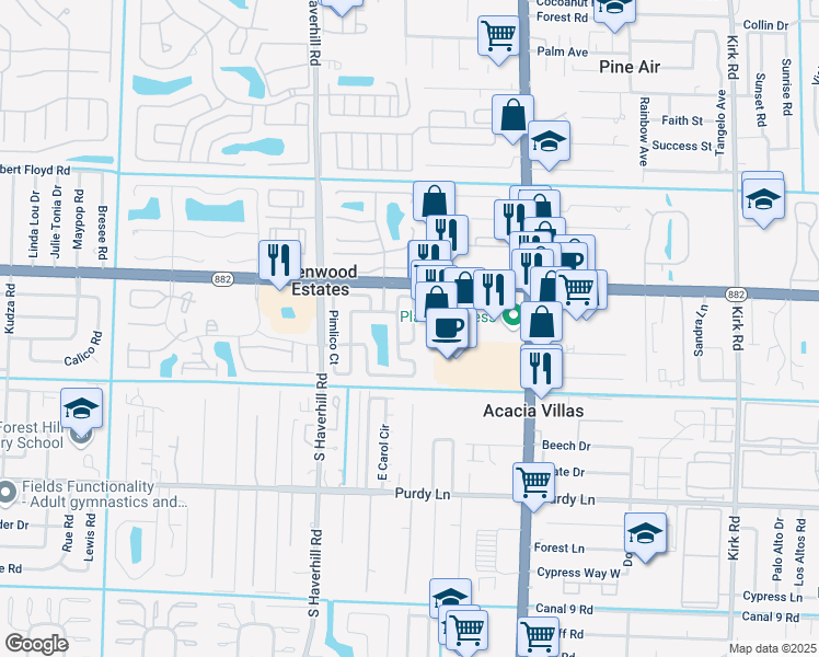 map of restaurants, bars, coffee shops, grocery stores, and more near 1822 Keenland Circle in West Palm Beach