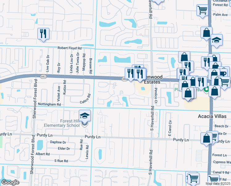 map of restaurants, bars, coffee shops, grocery stores, and more near 1782 Abbey Road in West Palm Beach