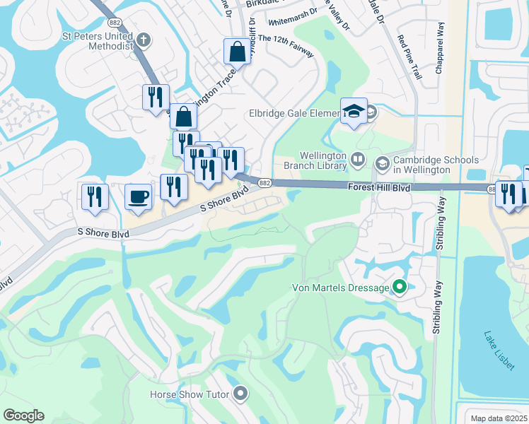map of restaurants, bars, coffee shops, grocery stores, and more near 11761 Saint Andrews Place in Wellington