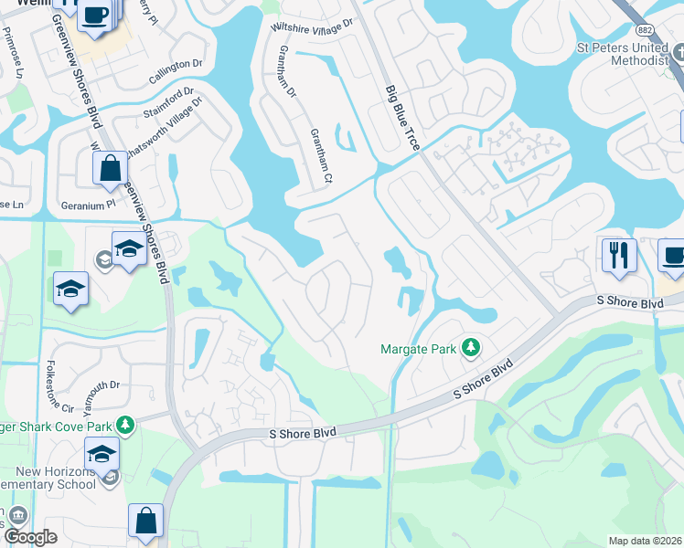 map of restaurants, bars, coffee shops, grocery stores, and more near 2155 Greenview Cove Drive in Wellington