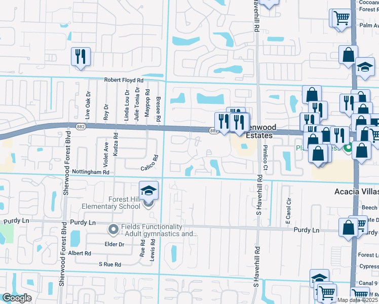 map of restaurants, bars, coffee shops, grocery stores, and more near 1867 Abbey Road in West Palm Beach