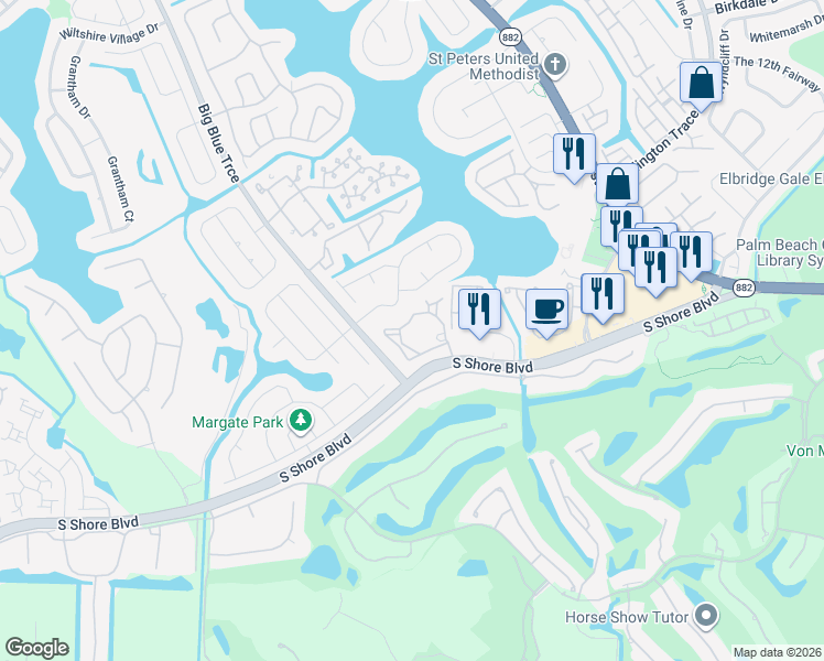 map of restaurants, bars, coffee shops, grocery stores, and more near 2037 Polo Gardens Drive in Wellington