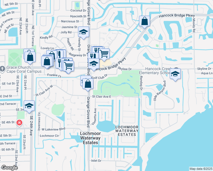 map of restaurants, bars, coffee shops, grocery stores, and more near 4850 Lema Court in North Fort Myers