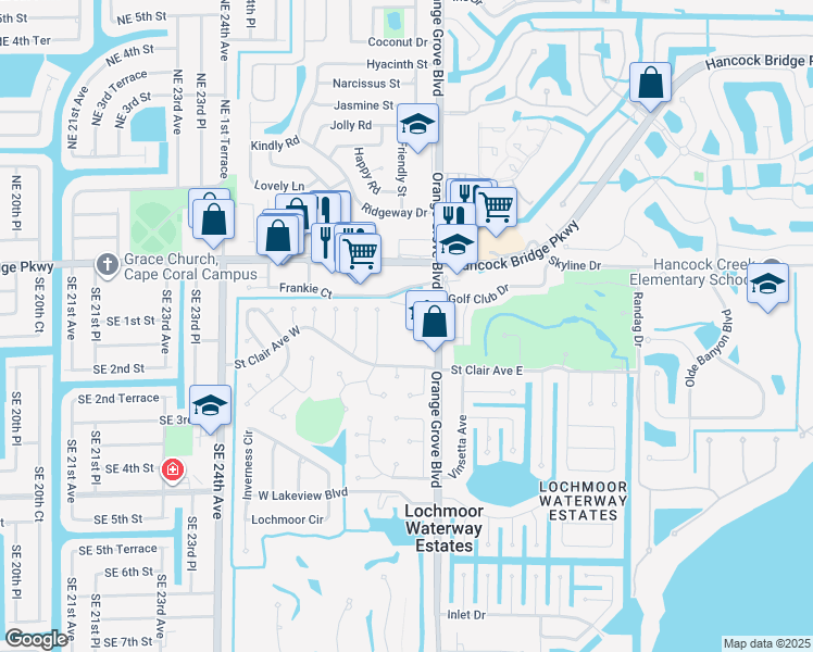 map of restaurants, bars, coffee shops, grocery stores, and more near 4771 Orange Grove Boulevard in North Fort Myers