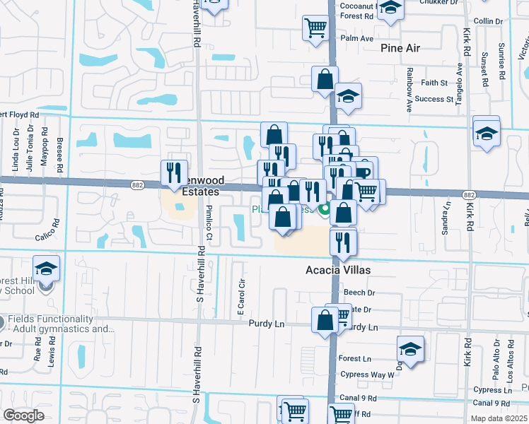map of restaurants, bars, coffee shops, grocery stores, and more near 1822 Keenland Cir in West Palm Beach