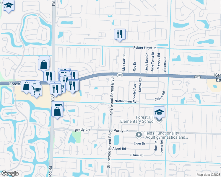 map of restaurants, bars, coffee shops, grocery stores, and more near 1887 Sherwood Forest Boulevard in West Palm Beach