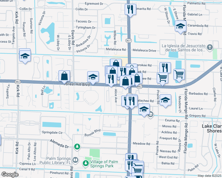 map of restaurants, bars, coffee shops, grocery stores, and more near 3208 Forest Hill Boulevard in Palm Springs