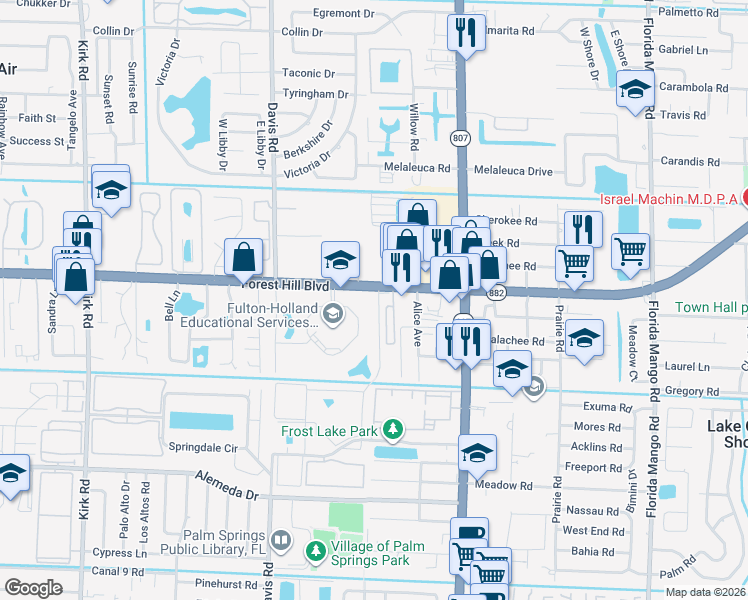 map of restaurants, bars, coffee shops, grocery stores, and more near 3310 Forest Hill Boulevard in West Palm Beach