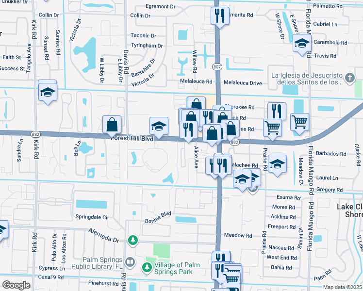 map of restaurants, bars, coffee shops, grocery stores, and more near 3208 Forest Hill Boulevard in Palm Springs