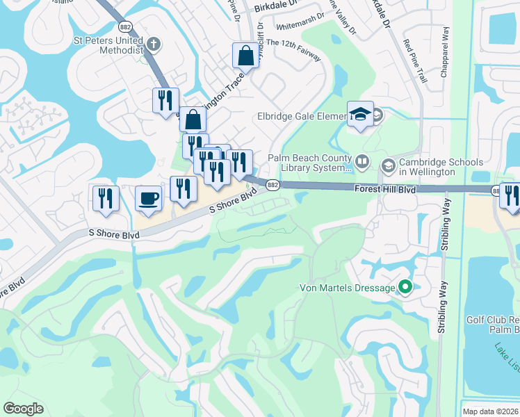 map of restaurants, bars, coffee shops, grocery stores, and more near 11761 Saint Andrews Place in Wellington