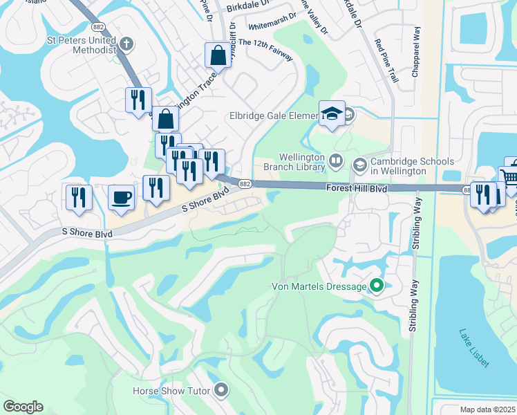 map of restaurants, bars, coffee shops, grocery stores, and more near 11740 Saint Andrews Place in Wellington