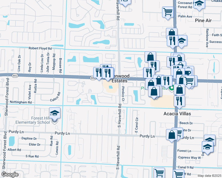 map of restaurants, bars, coffee shops, grocery stores, and more near 5058 Forest Hill Boulevard in West Palm Beach