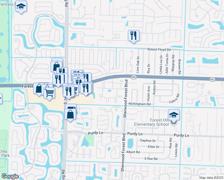 map of restaurants, bars, coffee shops, grocery stores, and more near 6164 Forest Hill Boulevard in West Palm Beach