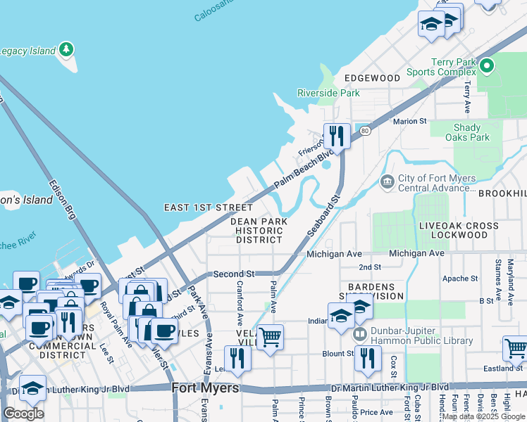 map of restaurants, bars, coffee shops, grocery stores, and more near 2781 Rhode Island Avenue in Fort Myers