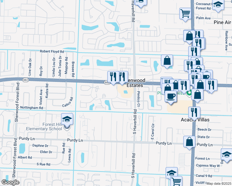 map of restaurants, bars, coffee shops, grocery stores, and more near 5058 Forest Hill Boulevard in West Palm Beach