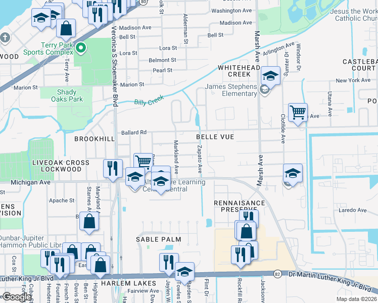 map of restaurants, bars, coffee shops, grocery stores, and more near 229 Maria Street in Fort Myers