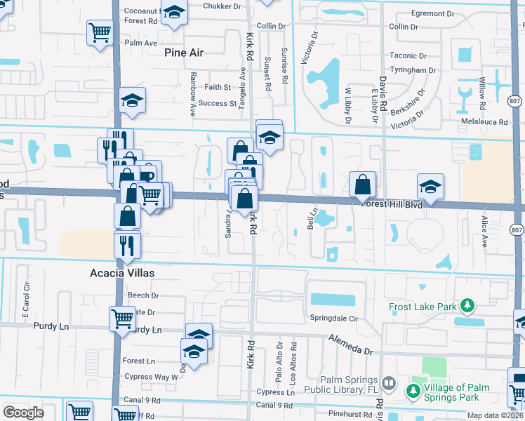 map of restaurants, bars, coffee shops, grocery stores, and more near 1805 Shadetree Way in Palm Springs