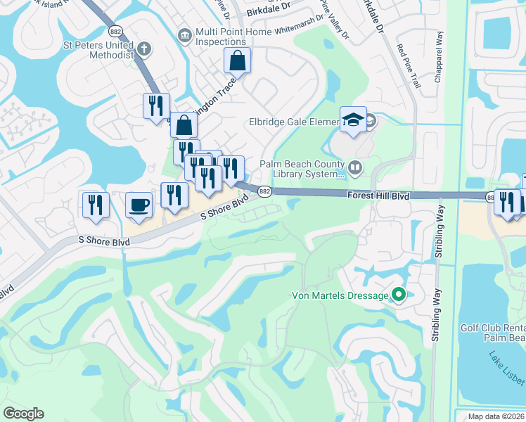 map of restaurants, bars, coffee shops, grocery stores, and more near 11761 Saint Andrews Place in Wellington