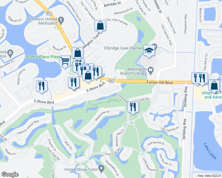 map of restaurants, bars, coffee shops, grocery stores, and more near 11761 Saint Andrews Place in Wellington