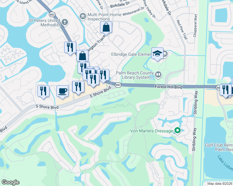 map of restaurants, bars, coffee shops, grocery stores, and more near 11761 Saint Andrews Place in Wellington
