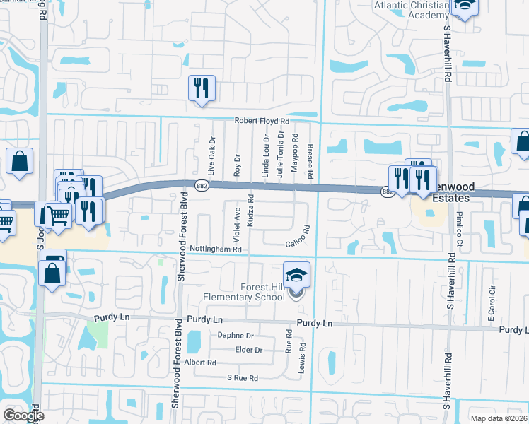 map of restaurants, bars, coffee shops, grocery stores, and more near 5690 Cinnamon Drive in West Palm Beach