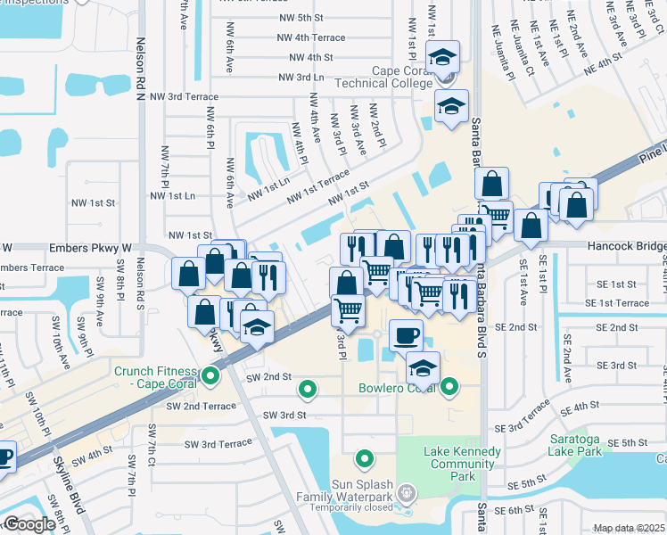 map of restaurants, bars, coffee shops, grocery stores, and more near 311 Pine Island Road in Cape Coral