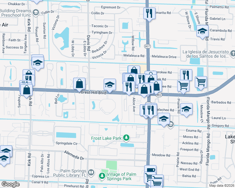 map of restaurants, bars, coffee shops, grocery stores, and more near 3310 Forest Hill Boulevard in West Palm Beach