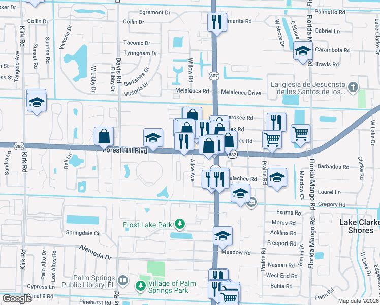 map of restaurants, bars, coffee shops, grocery stores, and more near 3208 Forest Hill Boulevard in Palm Springs