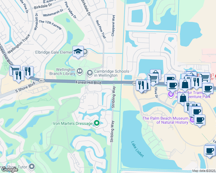 map of restaurants, bars, coffee shops, grocery stores, and more near 2067 Wightman Drive in Wellington