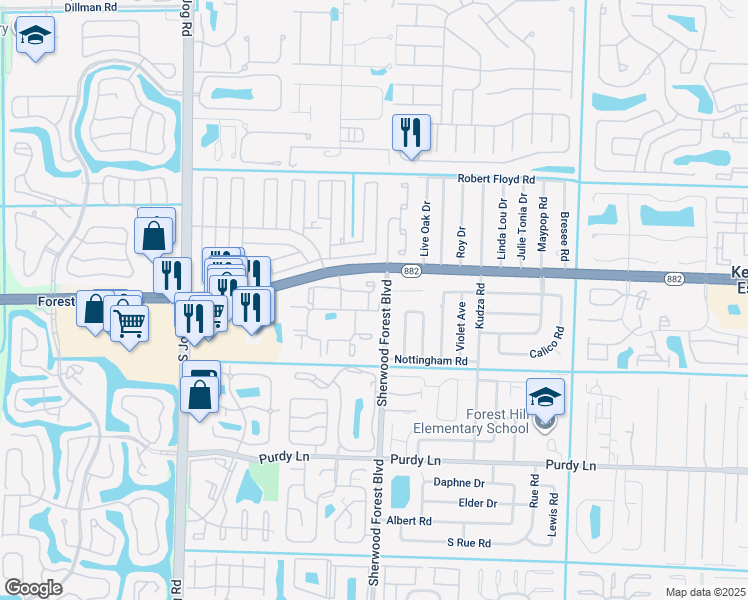 map of restaurants, bars, coffee shops, grocery stores, and more near 6048 Forest Hill Boulevard in West Palm Beach