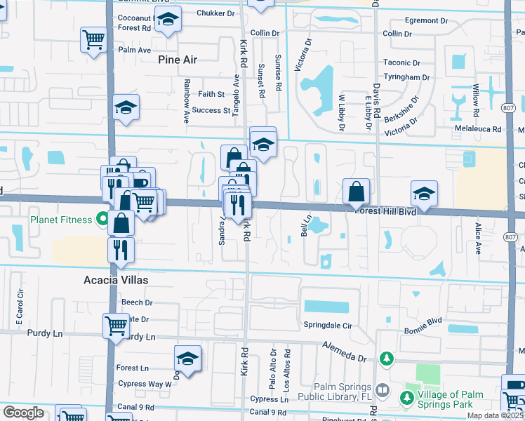 map of restaurants, bars, coffee shops, grocery stores, and more near 1805 Shadetree Way in Palm Springs