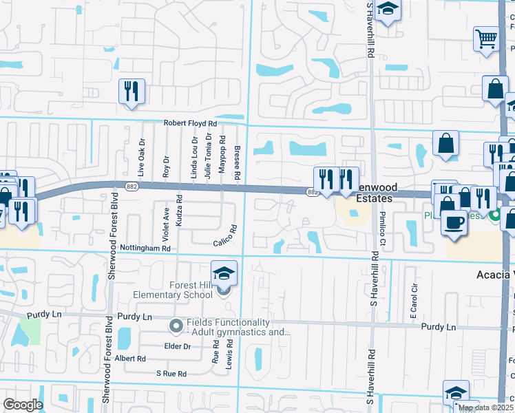map of restaurants, bars, coffee shops, grocery stores, and more near 1885 Abbey Road in West Palm Beach