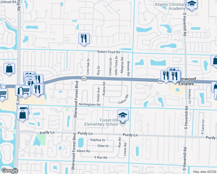 map of restaurants, bars, coffee shops, grocery stores, and more near 5690 Cinnamon Drive in West Palm Beach